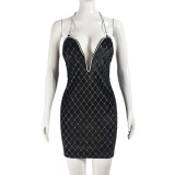 Backless Deep V Neck Halterneck Mini Dress GFRT-11029DHL
