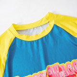 Letter Print Contrast Color Crop Tops MXBF-K24TP474
