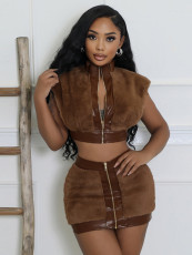 Sleeveless Zipper Slim Two Piece Skirts Set MXBF-K24ST426