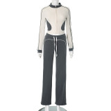 Contrast Color Zipper Sport Two Piece Pants Set MXBF-K24ST449