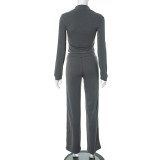 Contrast Color Zipper Sport Two Piece Pants Set MXBF-K24ST449