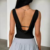 Backless Sleeveless Solid Tank Tops FL-XY24645DGO