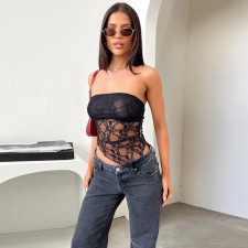 Wrap Chest Lace Sexy Backless Top FL-YL24633DGO