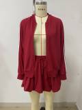 Fashion Solid Zipper Coat Two Piece Skirts Set LSD-2343