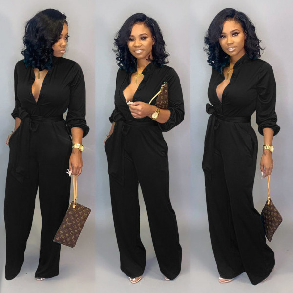 Solid Color Long Sleeve Slim Jumpsuit LSD-LD8602
