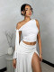 Slash Shoulder Solid Color Spit Skirt Suit BS-1383