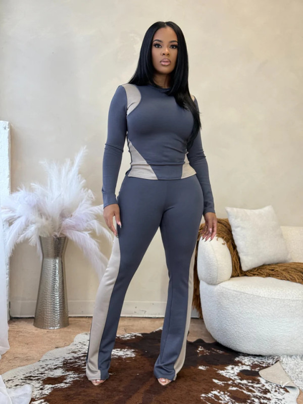 Contrast Color Long Sleeve Pants 2 Piece Set GBGF-5063