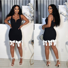V-neck Sexy Sling Bow Tassel Dress YNSF-2676