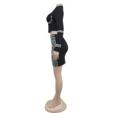 Long Sleeve Hot Drill Two Piece Skirts Set BY-7128
