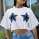 Loose Star Denim Patch T-shirt GNZD-011489TBR