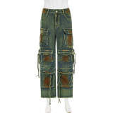 Vintage Colorful Multi-Pocket Loose Jeans GMWF-AL6999