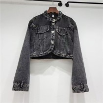 Fashion Denim Irregular Long Sleeve Jackets GMWF-99686