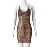 V Neck Sling Leopard Print Mini Dress GNZD-51446DBD