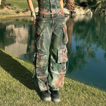 Vintage Colorful Multi-Pocket Loose Jeans GMWF-AL6999