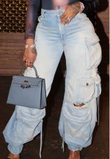 Vintage Casual Multi-Pocket Loose Jeans GMWF-AL0698