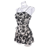 Mesh Flocked Backless Sexy Nightgown Dress GNZD-51316DHD