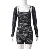 Lace Long Sleeve Hollow Out Sling Romper 2 Piece Set GNZD-51457JHD