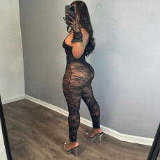 Patchwork See-through Hollow Out Jumpsuit GNZD-51315JHD