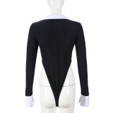 Long Sleeve Hollow Out Lapel Bodysuit GNZD-51464TBD