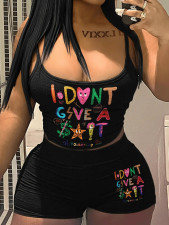Letter Print Sling Vest Shorts Two Piece Set HMYI-91620