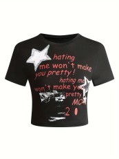Letter Print Short Sleeve T Shirt HMYI-34223