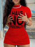 Plus Size Letter Print Short Sleeve Mini Dress HMYI-28433