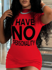 Plus Size Letter Print Short Sleeve Mini Dress HMYI-28433