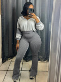 Patchwork Hooded Sweatshirt Flare Pants Suit CH-25016