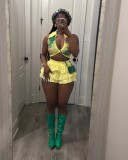 Sexy Print Ruffles Sleeveless Two Piece Short Set MEM-88632