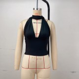 Solid Color Deep V Neck Tie Up Tops GPBY-17158