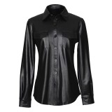 PU Leather Long Sleeve Shirt Jacket Coat GPBY-811