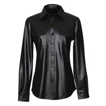 PU Leather Long Sleeve Shirt Jacket Coat GPBY-811