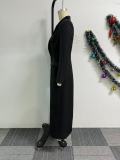 Plus Size Lapel Solid Color Long Blazer Dress NY-10988