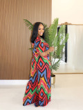 Contrast Color Print Loose Wide Lege Jumpsuit SFY-644