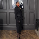Plus Size Lapel Solid Color Long Blazer Dress NY-10988