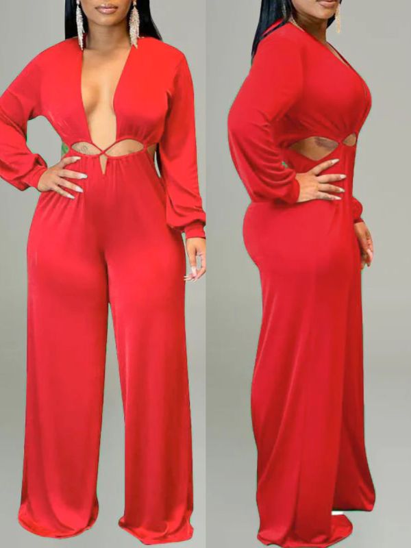 Solid Color Long Sleeve Jumpsuit OLYF-6173