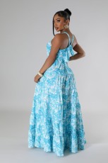 Sexy Print Halterneck Loose Big Swing Maxi Dress XHXF-442