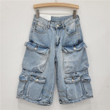 Vintage Washed Multi-Pocket Denim Shorts GZYN-3835