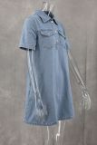 Washed Short Sleeve Denim Loose Mini Dress GLYK-LX053