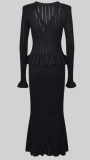 Ruffles V Neck Little Fishtail Skirt Two Piece Set GLYK-LX0100