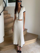 Plus Size Short Sleeve Zipper Two PIece Skirts Set GLYK-LX002