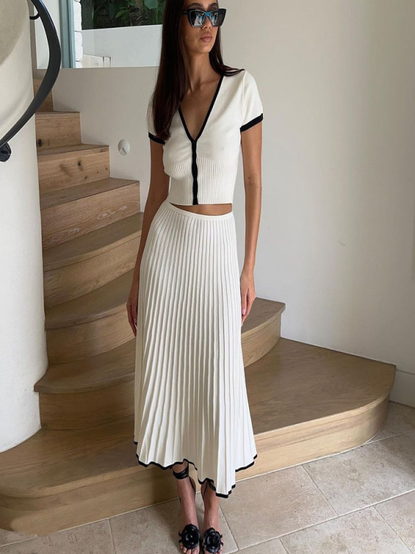 Plus Size Short Sleeve Zipper Two PIece Skirts Set GLYK-LX002
