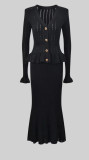 Ruffles V Neck Little Fishtail Skirt Two Piece Set GLYK-LX0100