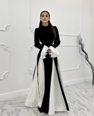 Black White Contrast Color Ruffles Sleeve Maxi Dress GLYK-LX0105