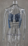 Wrap Chest Halterneck Denim Tank Top GLYK-LX008