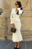 Ruffles V Neck Little Fishtail Skirt Two Piece Set GLYK-LX0100
