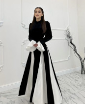 Black White Contrast Color Ruffles Sleeve Maxi Dress GLYK-LX0105