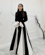 Black White Contrast Color Ruffles Sleeve Maxi Dress GLYK-LX0105
