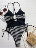 Stripe Contrast Color Hollow Out One Piece Swimsuit CSYZ-TM29RX