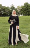 Black White Contrast Color Ruffles Sleeve Maxi Dress GLYK-LX0105